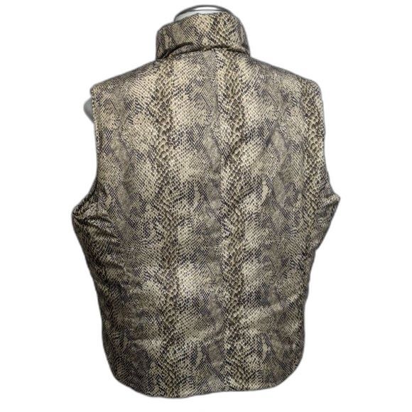 Radley Puffer Vest Women Large Down Waterfowl Reversible Snakeskin Print Beige L - Picture 2 of 9
